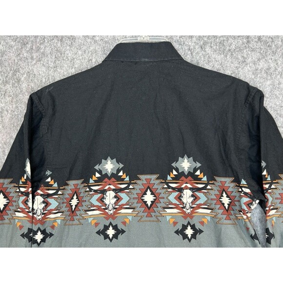 Panhandle Boys Western Rodeo Bull Skull Gray Snap Shirt Sz L 14 Long Sleeve - Picture 4 of 8